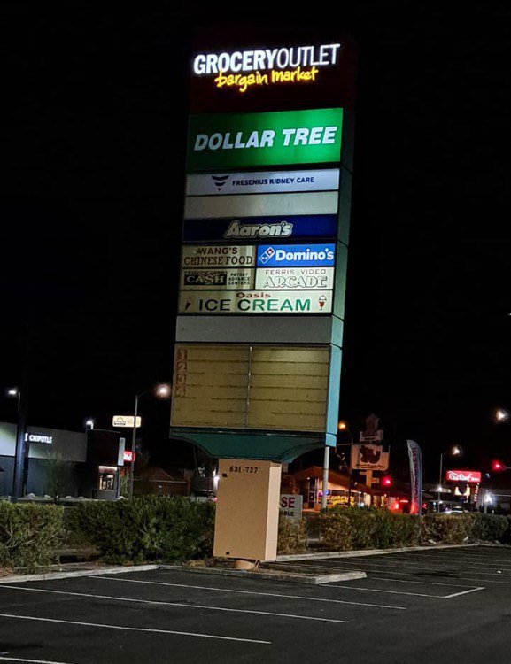 Hobson Center Pylon signage at night